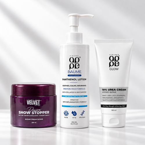 Winter Body Rescue Bundle of 3 - Velvet Show Stopper Sugar Body Scrub, APPE Glow 10% Urea Cream & APPE Panthenol Baume Lotion - Appearance Factors
