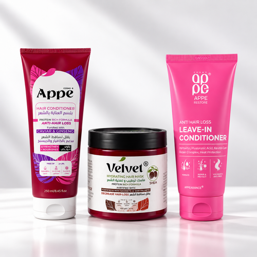 Hair-Fall Repair Bundle of 3 - Velvet Shea Hair Mask, APPE Hair Conditioner & APPE Restore Leave-In Conditioner - Appearance Factors