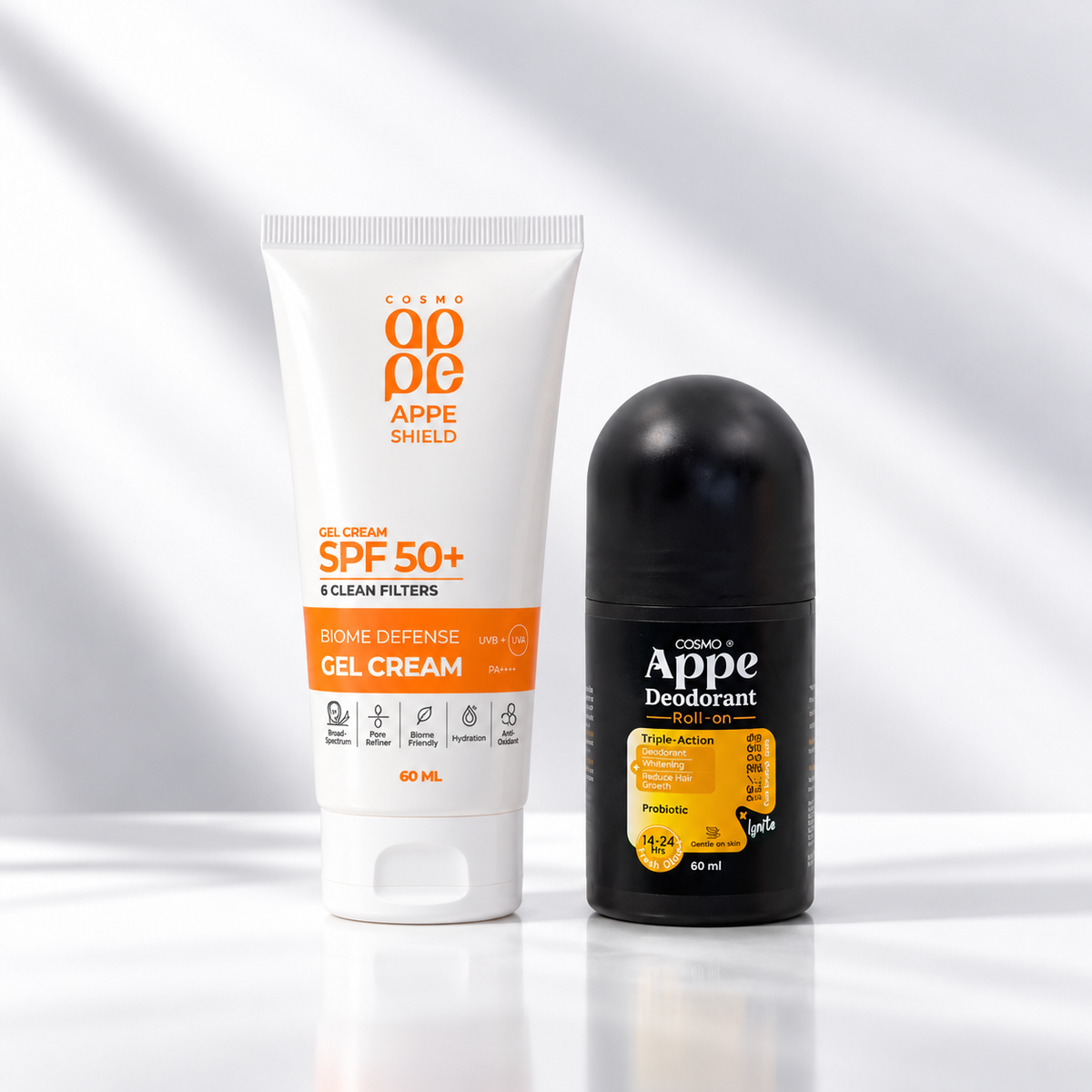 Men's Duo - APPE Deodorant Roll-On for Men Black Ice & APPE Shield Biome Defense Gel Cream SPF 50+ - Appearance Factors