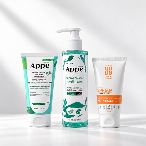 Oily Skin Routine Bundle of 3 - APPE Purifying Facial Wash, Glyco Cream & Shield Biome Defense Gel Cream SPF 50+ - Appearance Factors