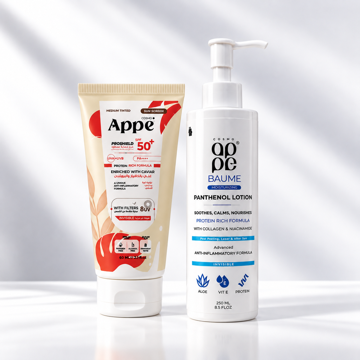 Tinted Glow Duo - APPE Panthenol Baume Lotion & APPE ProShield Medium Tinted Sunscreen SPF 50+ - Appearance Factors